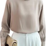 Temperament Halfhoge Kraag Zijden Shirt Dames Lange Mouw Design Sense Tops Trui